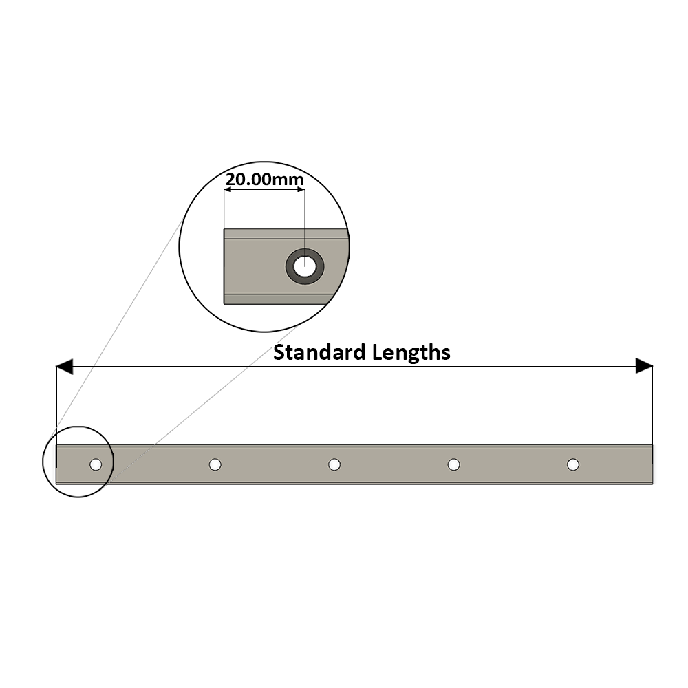LSH30RLX1240-S20-N-D AIRTAC LSH 30MM SERIES RAIL<br>NORMAL ACCURACY, 20MM END TO FIRST HOLE, CUT TO LENGTH OF 1240MM