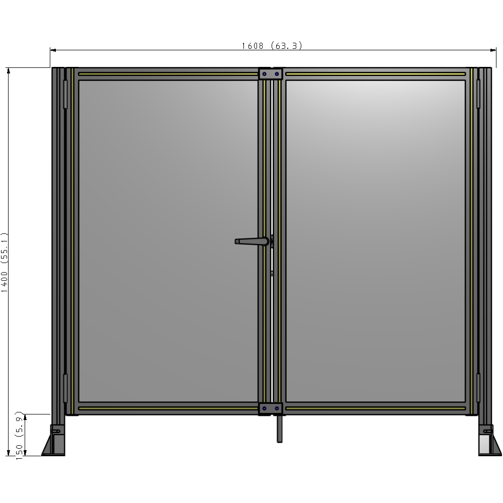 J4-1400-1600-0150-TYPTA SINGLE PANEL, DOUBLE DOOR-FRAME W/O HEADER-HANDLE ON LEFT 1400MM X 1600MM  1/4" POLYCARB, ASSEMBLED