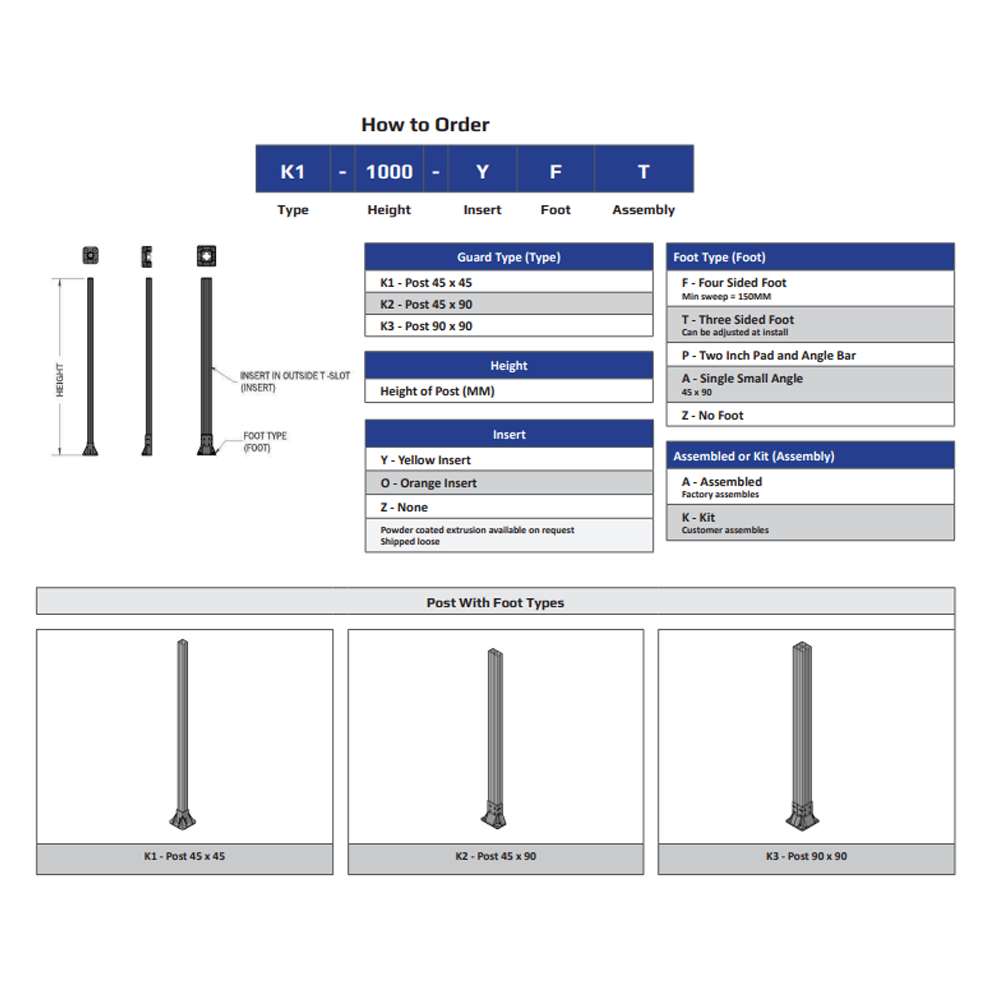 K2-1400-ZFA GUARDING POST 45 MM WIDE X 90 MM DEEP X 1400 MM TALL