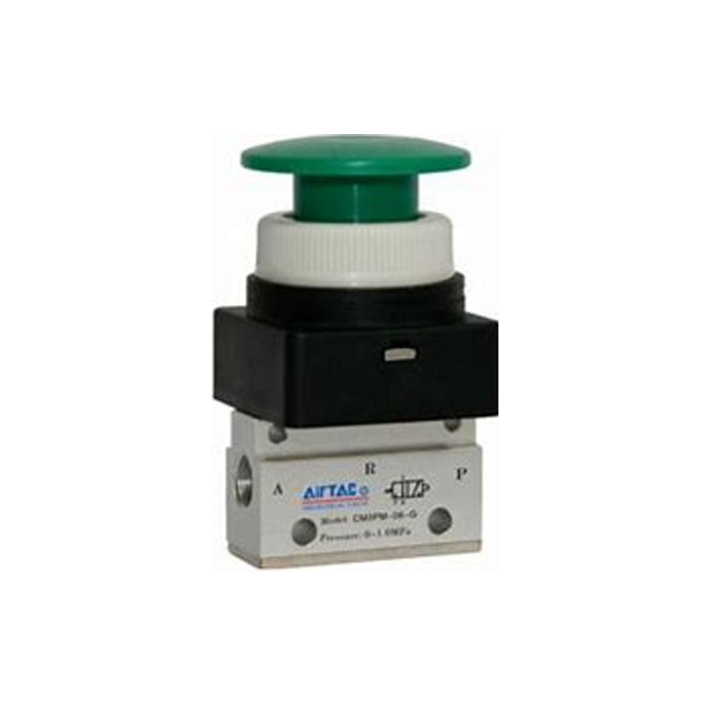 CM3PL06T AIRTAC MANUAL VALVES, CM3 SERIES LATCHING TYPE<BR>COMPACT 3 WAY 2 POSITION N.C. , 1/8" NPT PORTS